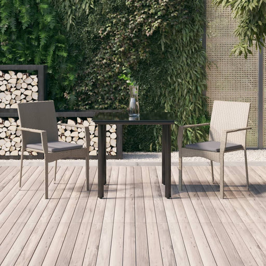 3-tlg. Garten-Essgruppe mit Kissen Schwarz und Grau Poly Rattan 113248