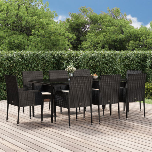 9-tlg. Garten-Essgruppe mit Kissen Schwarz Poly Rattan 116650