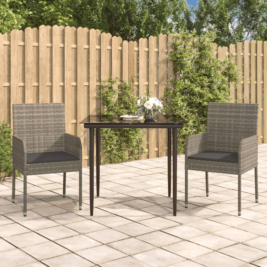 3-tlg. Garten-Essgruppe mit Kissen Schwarz und Grau Poly Rattan 116258