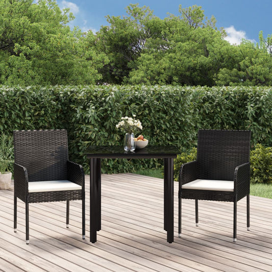 3-tlg. Garten-Essgruppe mit Kissen Schwarz Poly Rattan 107904