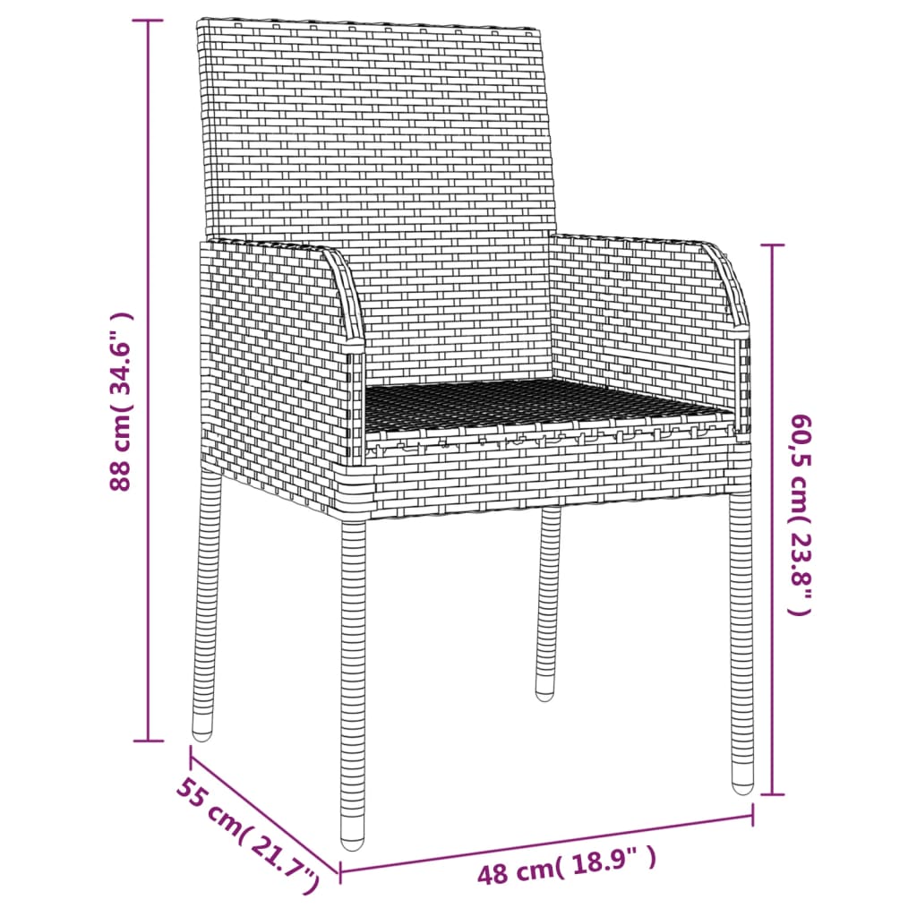 3-tlg. Garten-Essgruppe mit Kissen Schwarz und Grau Poly Rattan 113278