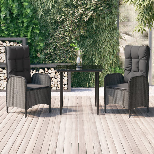 3-tlg. Garten-Essgruppe mit Kissen Schwarz Poly Rattan 116253