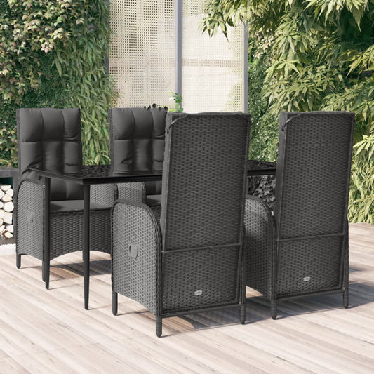 5-tlg. Garten-Essgruppe mit Kissen Schwarz Poly Rattan 115144