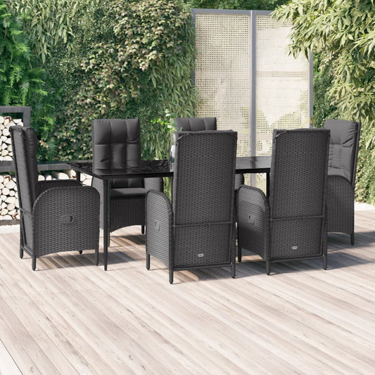 7-tlg. Garten-Essgruppe mit Kissen Schwarz Poly Rattan 115141