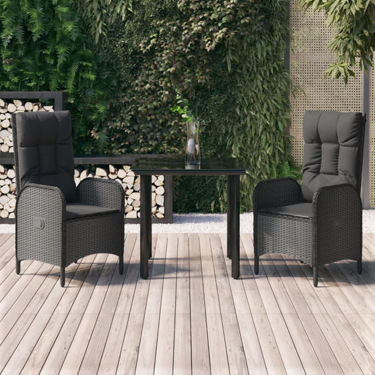 3-tlg. Garten-Essgruppe mit Kissen Schwarz Poly Rattan 113250