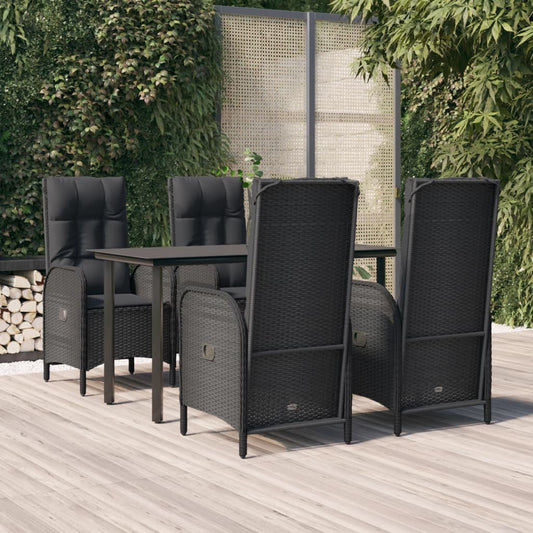 5-tlg. Garten-Essgruppe mit Kissen Schwarz Poly Rattan 115139