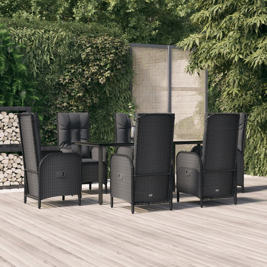 7-tlg. Garten-Essgruppe mit Kissen Schwarz Poly Rattan 115147