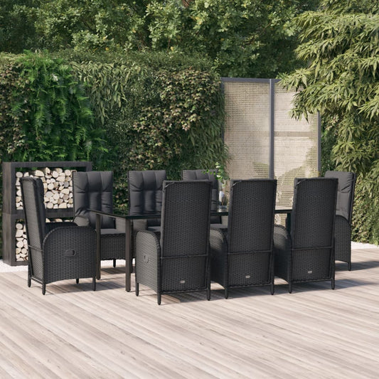 9-tlg. Garten-Essgruppe mit Kissen Schwarz Poly Rattan 115140