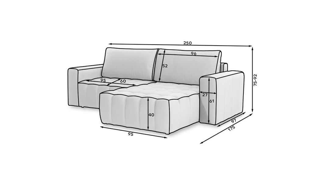 Bonett Ecksofa 250 x 175 cm Blau (Webstoff)