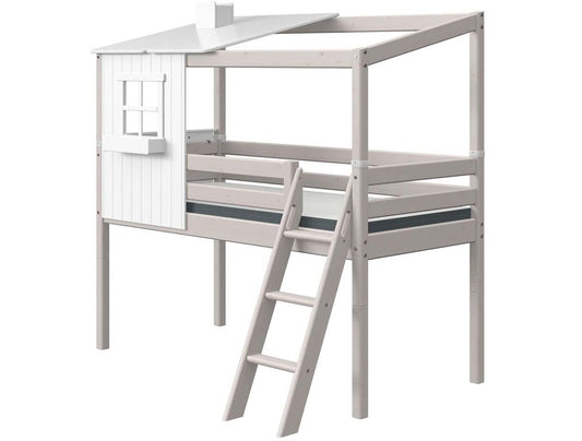 Flexa Classic Halbhohes Hausbett für Kinder 90x190/200 cm Grau / Weiß