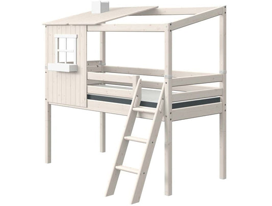 Flexa Classic Halbhohes Hausbett für Kinder 90x190/200 cm Kieferweiß