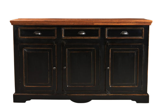 CORSICA Sideboard Schwarz mit Honigfarbiger Deckplatte