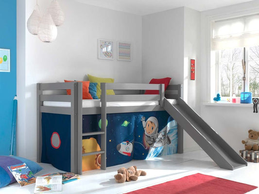 Pino Spielbett mit Rutsche 90x200 cm Spaceman Grau