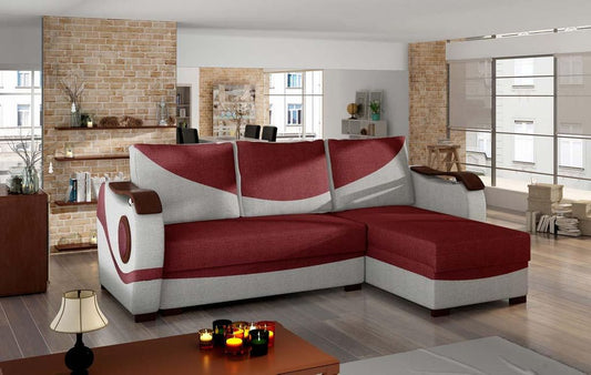 Puerto Ecksofa 235 x 140 cm Rot / Hellgrau (Webstoff)