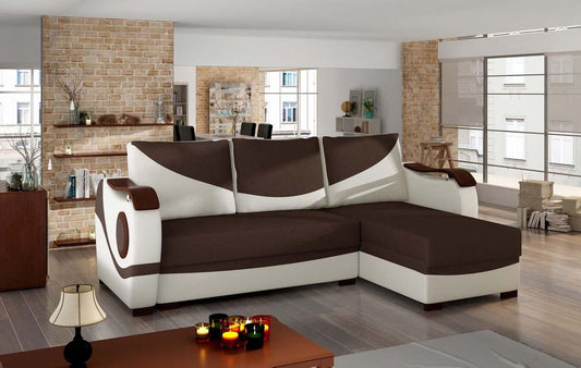 Puerto Ecksofa 235 x 140 cm Dunkelbraun / Beige (Webstoff / Kunstleder)