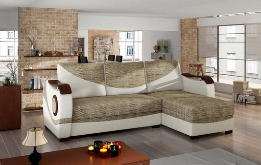 Puerto Ecksofa 235 x 140 cm Braun / Beige (Webstoff / Kunstleder)