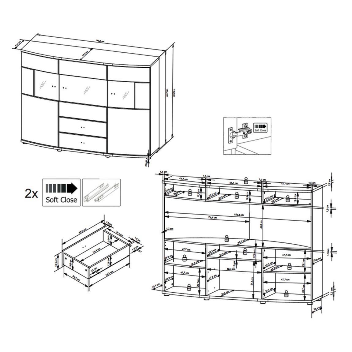 ISLA 081-02 Highboard Weiß Hochglanz / Anthrazit