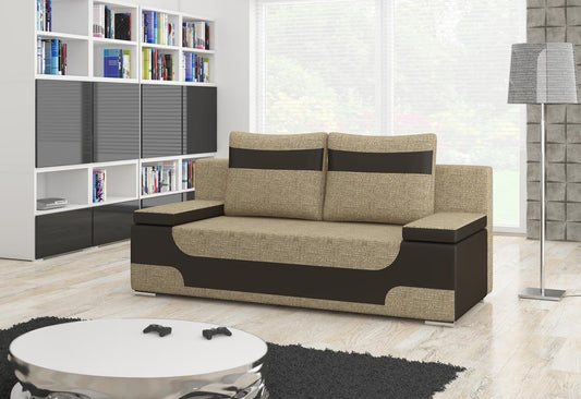 Area Schlafsofa 200x92 cm Beige / Dunkelbraun (Webstoff / Kunstleder)