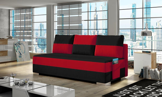 Atila Schlafsofa 200x92 cm Schwarz / Rot (Velour)