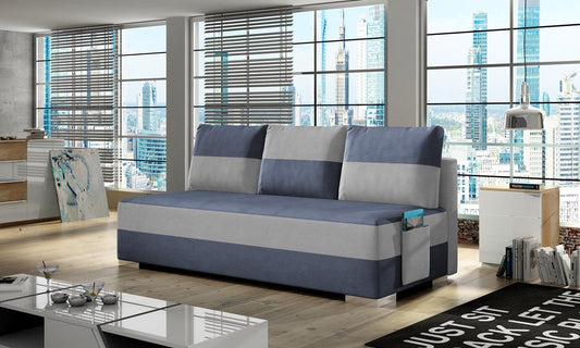 Atila Schlafsofa 200x92 cm Blau / Grau (Velour)