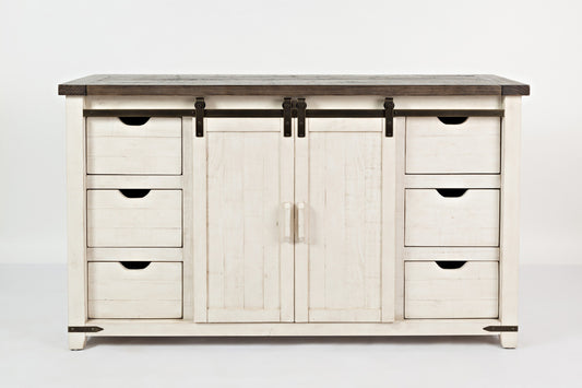 Avola Massivholz Sideboard aus recyceltem Kiefernholz Antikweiß / Dunkelbraun