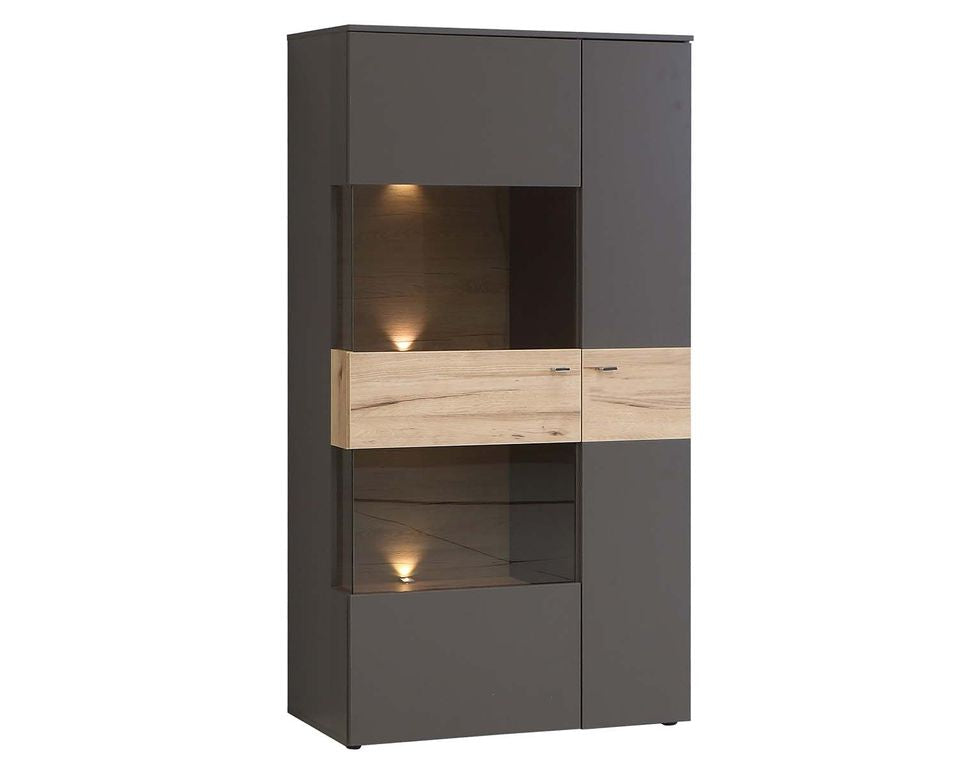 LATINA Vitrine L inkl. Beleuchtung Planked Eiche / Grau