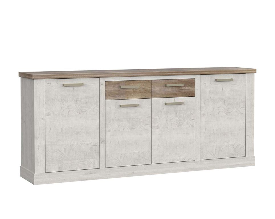 KAUNAS Sideboard 210cm Pinie Weiß / Eiche Antik