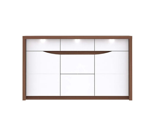 SAINT TROPEZ Sideboard inkl. Beleuchtung 140cm Sangallo Eiche / Weiß Hochglanz