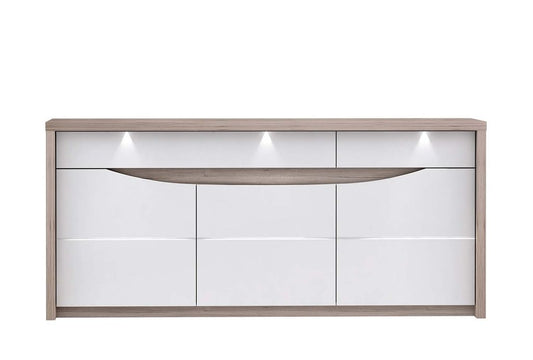 SAINT TROPEZ Sideboard inkl. Beleuchtung 190cm Sandeiche / Weiß Hochglanz