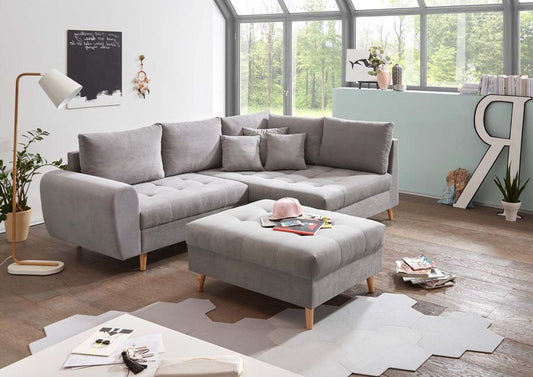 Alice Ecksofa inkl. Hocker 249x175 cm Hellgrau