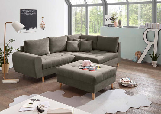 Alice Ecksofa inkl. Hocker 249x175 cm Schlamm (Grau-Braun)