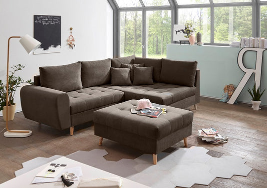 Alice Ecksofa inkl. Hocker 249x175 cm Stone (Braun-Grau)