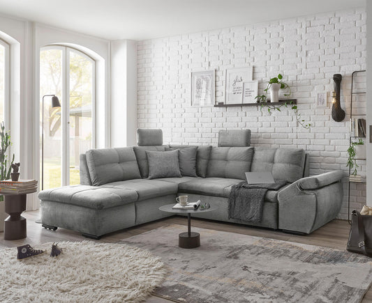 Alija Ecksofa 265 x 217 cm, mit Schlaffunktion und Bettkasten Silber