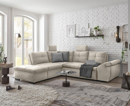 Alija Ecksofa 265 x 217 cm, mit Schlaffunktion und Bettkasten Beige