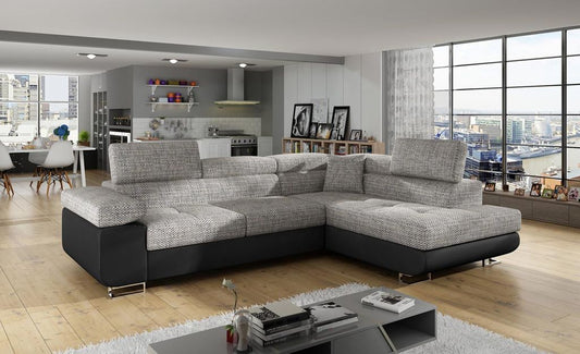 Anton I Ecksofa 275 x 202 cm Grau-Beige / Schwarz (Webstoff / Kunstleder)