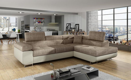 Anton I Ecksofa 275 x 202 cm Beige (Webstoff / Kunstleder)