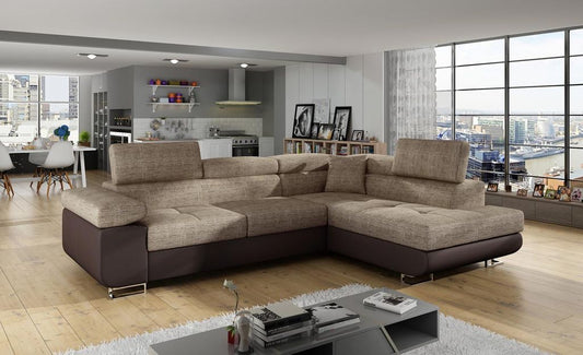 Anton I Ecksofa 275 x 202 cm Beige / Braun (Webstoff / Kunstleder)