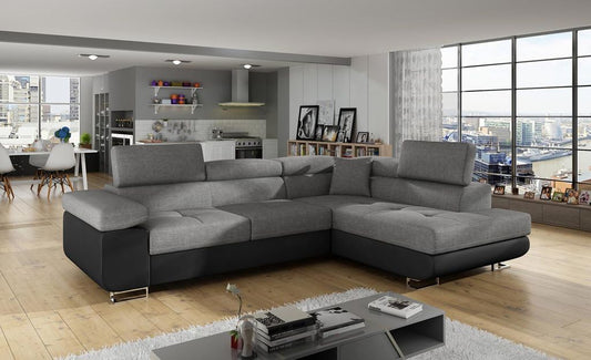 Anton I Ecksofa 275 x 202 cm Grau / Schwarz (Webstoff / Kunstleder)