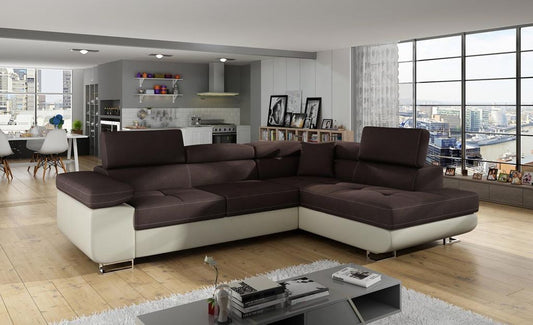 Anton I Ecksofa 275 x 202 cm Braun / Beige (Velour / Kunstleder)