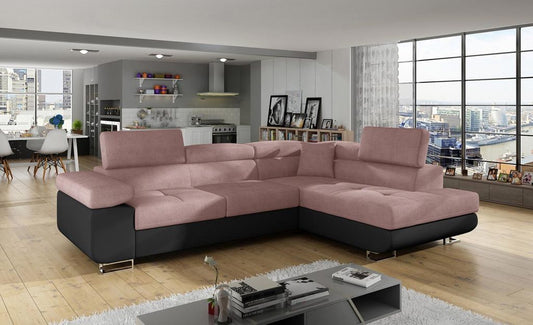 Anton I Ecksofa 275 x 202 cm Pink / Schwarz (Velour / Kunstleder)