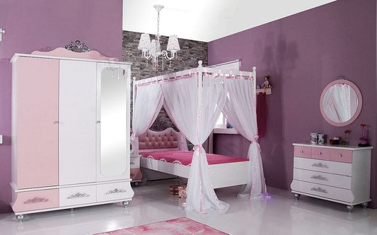 ANASTASIA PINK Kinderzimmerset 2 5 tlg. Mit Himmelbett Pink / Weiß