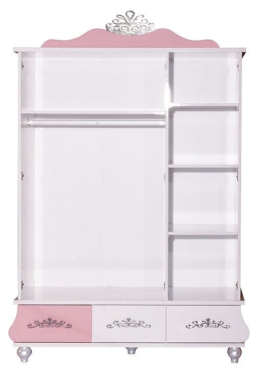 ANASTASIA PINK Kleiderschrank 3 trg. Mit Spiegel Pink / Weiß