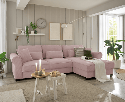 Angelina Ecksofa 318 x 197 cm, mit Schlaffunktion und Bettkasten Rosa