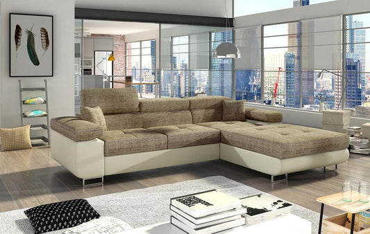 Armando Ecksofa 280 x 205 cm Braun-Beige (Webstoff / Kunstleder)