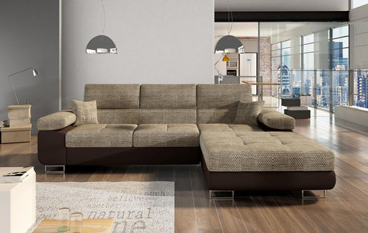 Armando Ecksofa 280 x 205 cm Beige / Braun (Webstoff / Kunstleder)