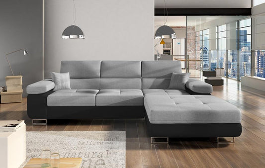 Armando Ecksofa 280 x 205 cm Grau / Schwarz (Webstoff / Kunstleder)