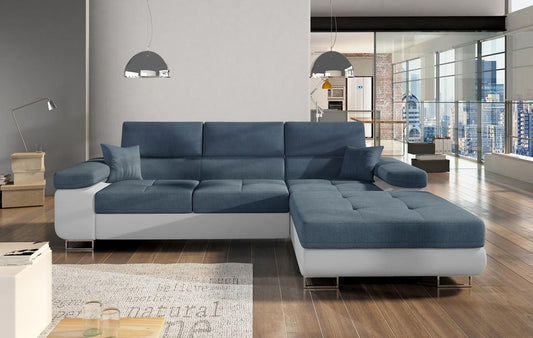 Armando Ecksofa 280 x 205 cm Blau / Weiß (Velour / Kunstleder)