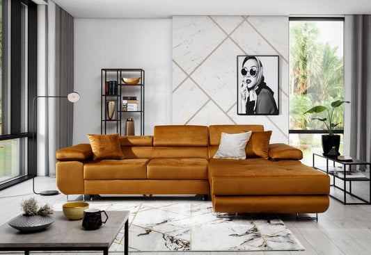 Armando Ecksofa 280 x 205 cm Bernstein (Samt)