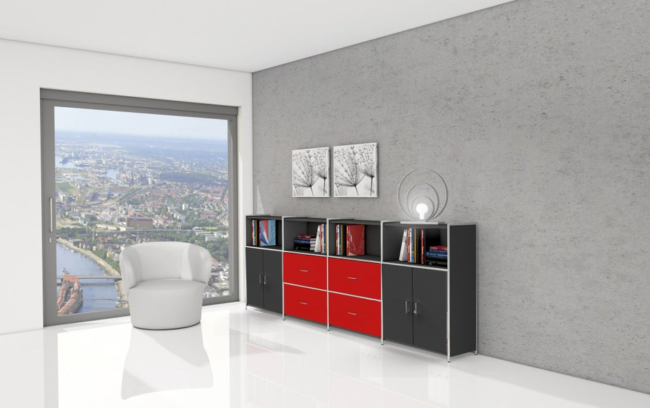 ARTLINE TYP14 Highboard 3 OH Regal Sideboard Büroregal Regalwand Anthrazit/Rot - Froschkönig24