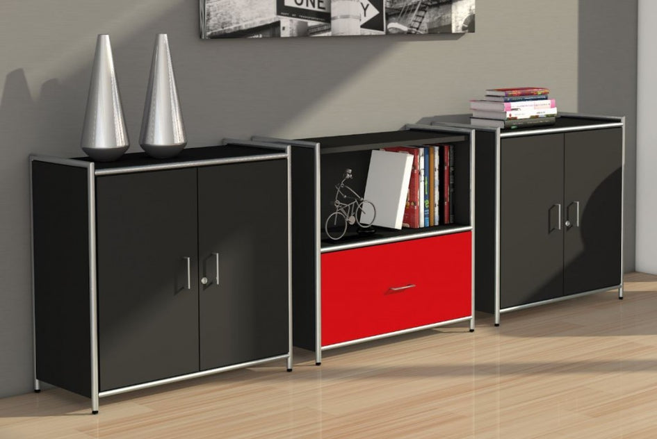 ARTLINE TYP15 Sideboard 2 OH Regal Sideboard Büroregal Regalwand Anthrazit/Rot - Froschkönig24